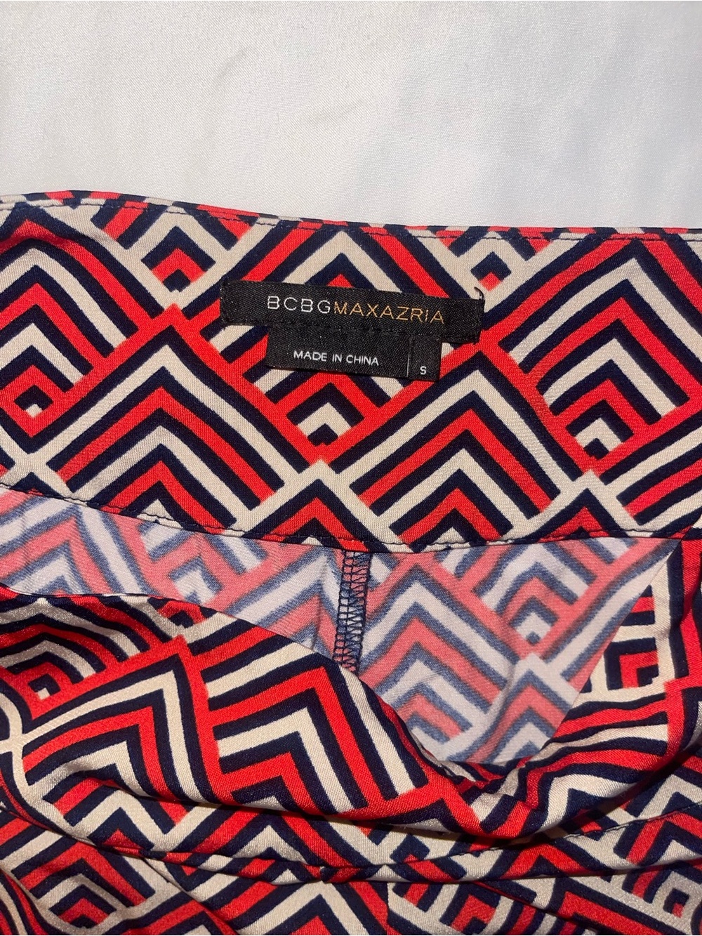 BCBGMaxAzria Red, Navy and White Geometric Print Trousers